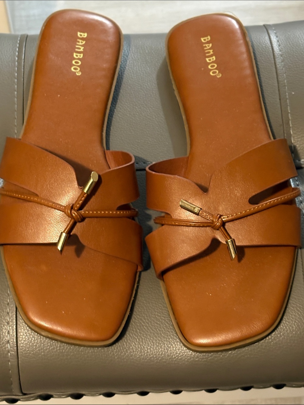 BAMBOO Brown Knot-Accent Slide Mules